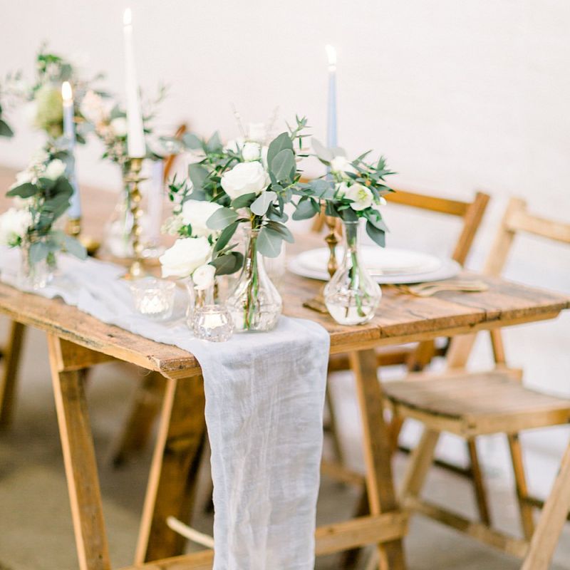 Grey Linen Table Runner for Powder Blue &amp; Luxury Gold Wedding Inspiration Planned &amp; Styled by Hayley Jayne Weddings &amp; Events and Photographed by Terri &amp; Lori Fine Art Photography &amp; Film Studio