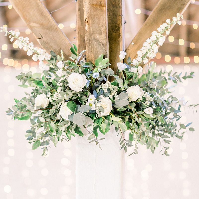 White &amp; Green Floral Arrangement for Powder Blue &amp; Luxury Gold Wedding Inspiration Planned &amp; Styled by Hayley Jayne Weddings &amp; Events and Photographed by Terri &amp; Lori Fine Art Photography &amp; Film Studio