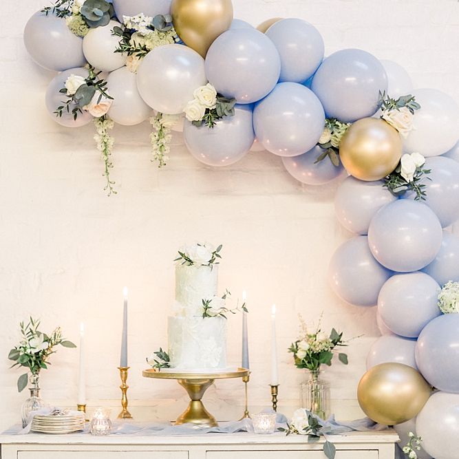 Vintage Dresser &amp; Balloon Back Drop Cake Table for Powder Blue &amp; Luxury Gold Wedding Inspiration Planned &amp; Styled by Hayley Jayne Weddings &amp; Events and Photographed by Terri &amp; Lori Fine Art Photography &amp; Film Studio