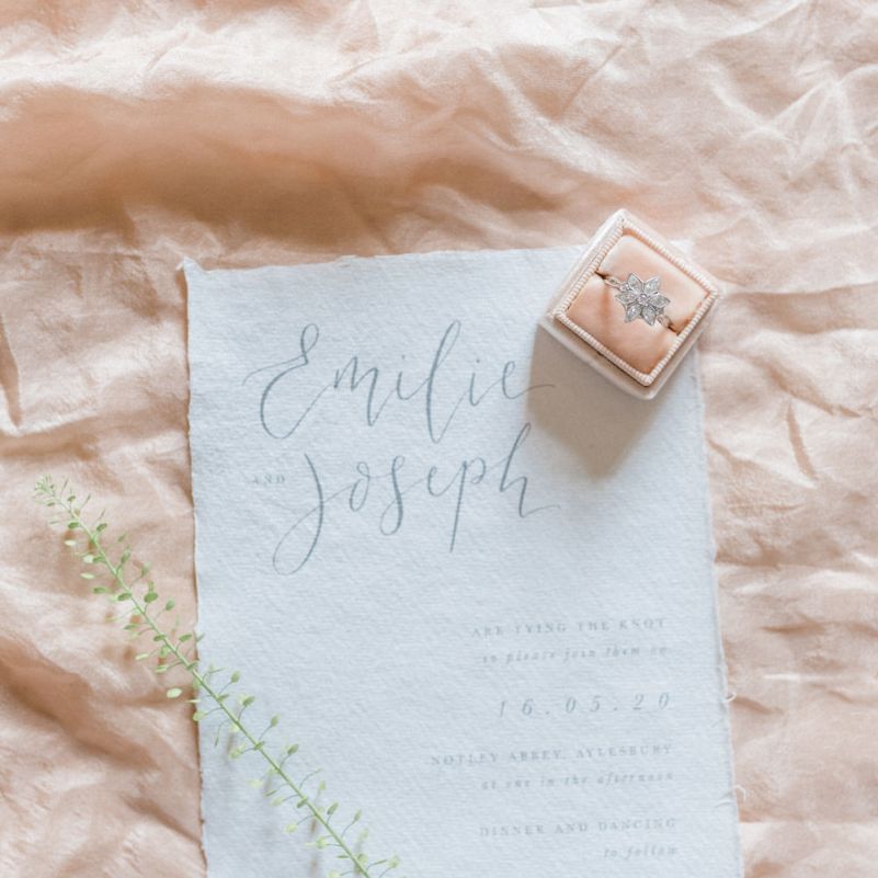 Romantic Loupaper Wedding Incitation and London Victorian Ring Co. Engagement Ring
