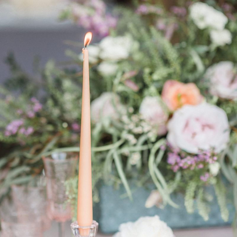 Glass Candlestick with Peach Taper Candles