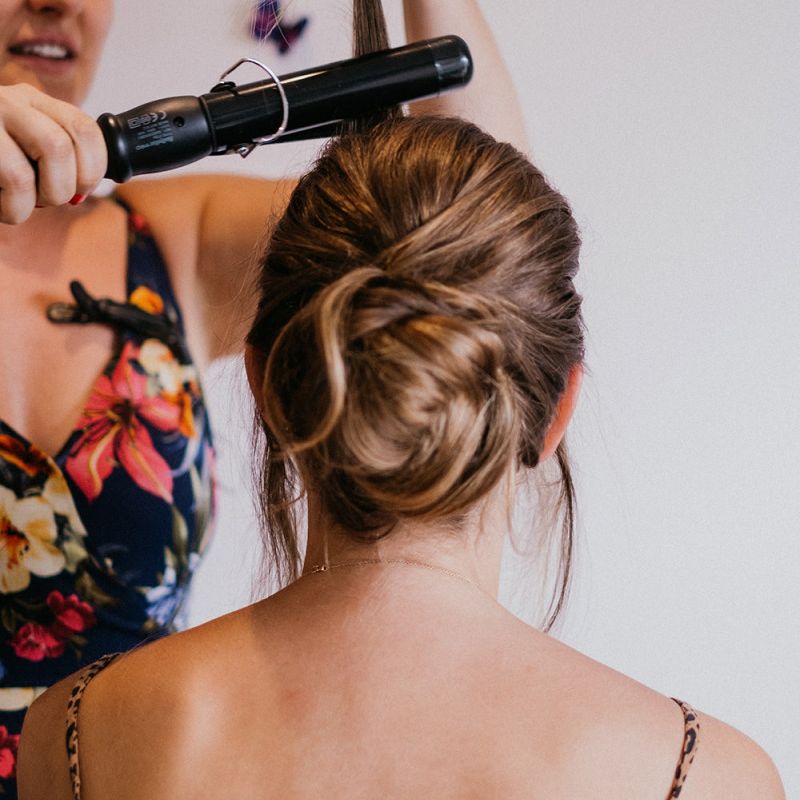 Hair up do for bride at city boho wedding