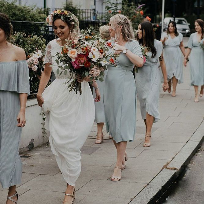 Blue mismatched bridesmaid dresses