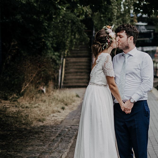 Bride and groom take a walk after Islington town hall wedding