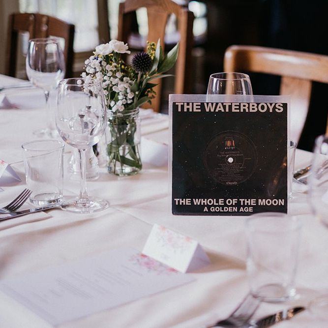 Wedding table names made from old vinyl records