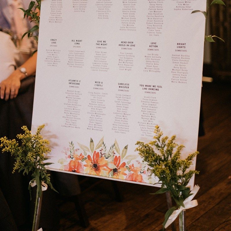 Wedding table seating plan for pub wedding reception