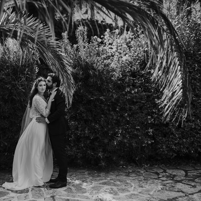 Bride in Donatelle Godart Wedding Dress &amp; Groom in De Fursac Suit