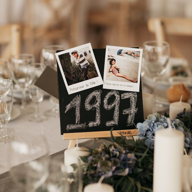 Year Table Name and Centrepiece Decor with Chalkboard &amp; Polaroid Pictures