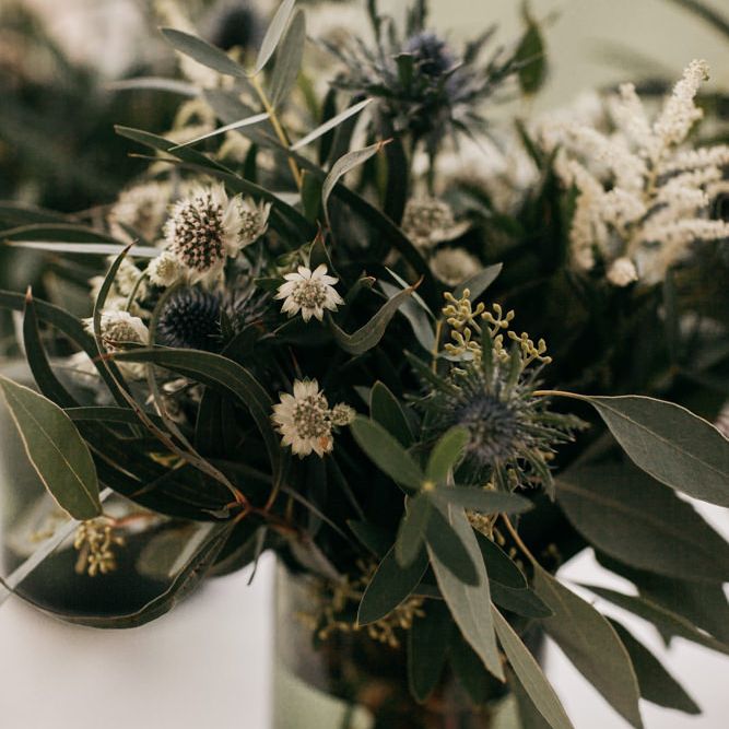 White and Green Wedding Flowers with Olive Branches