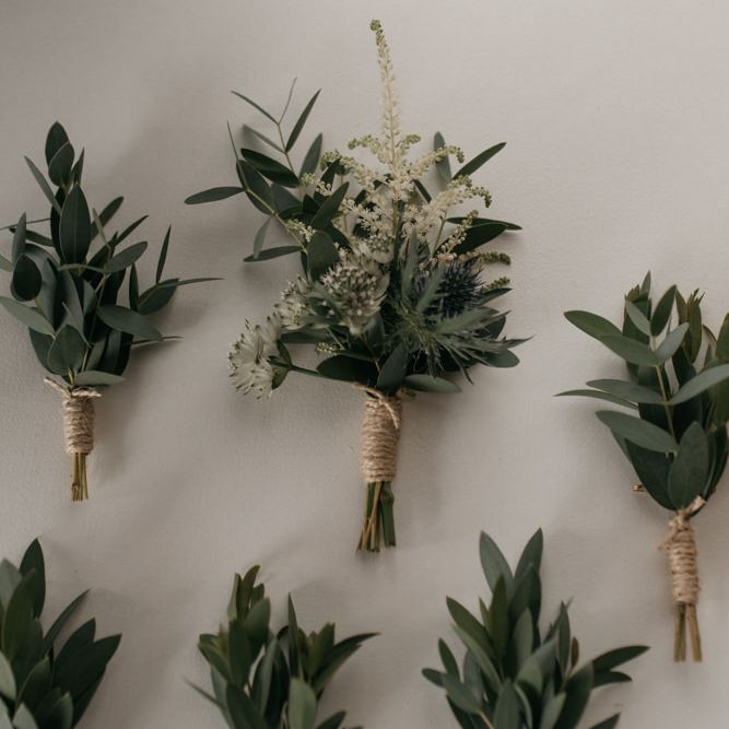Buttonholes of Olive Branches Wrapped in Twine