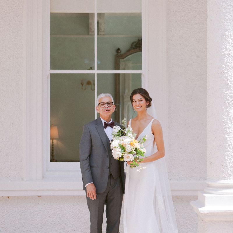 Bride with father about to walk down the aisle at Shilstone House wedding