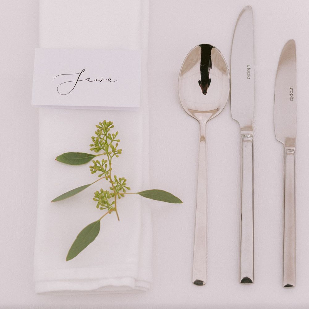 Foliage wedding table decor and place setting names