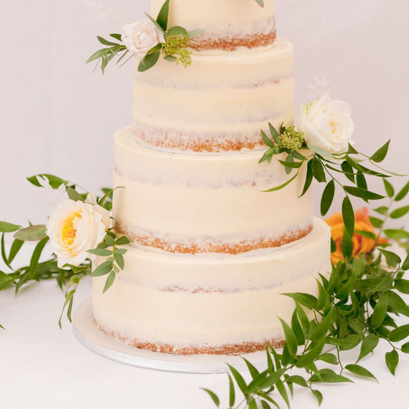 Semi-naked wedding cake at Shilstone House wedding