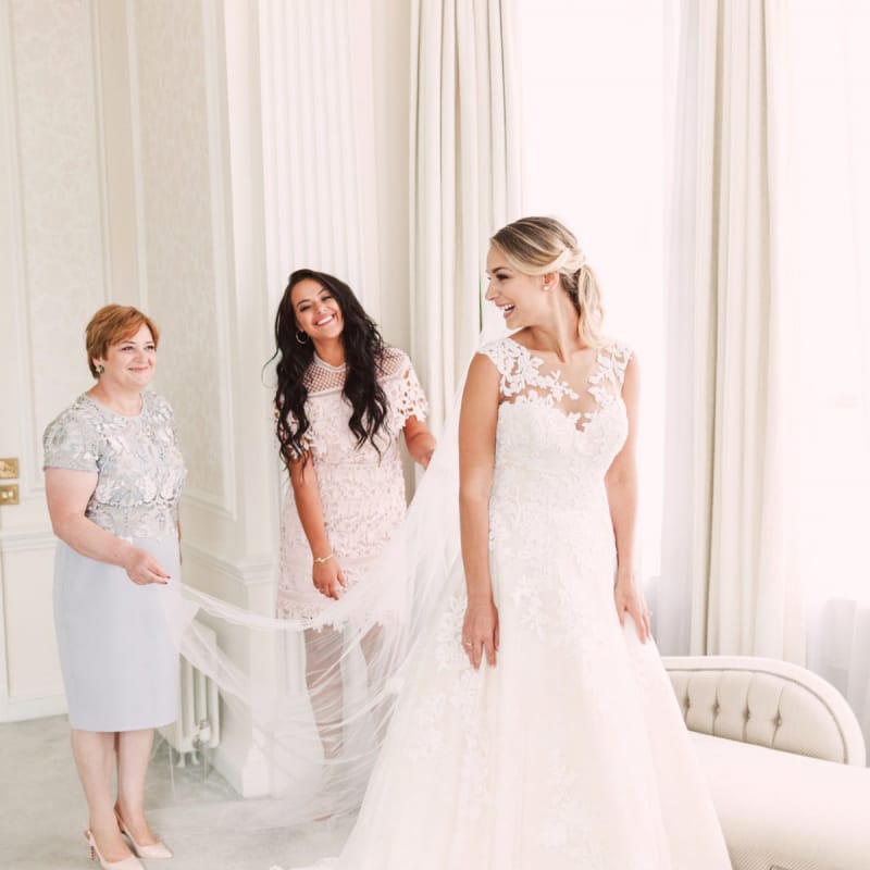 Bride in Lace Princess Wedding Dress with the Mother of The Bride and Maid of Honour