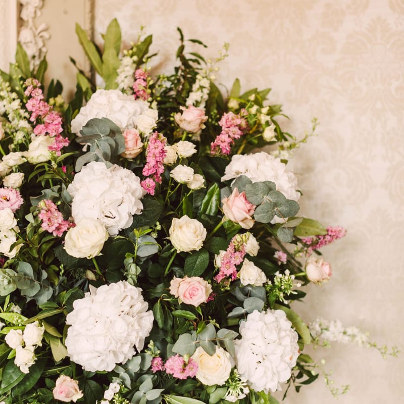 Romantic Pink and white Floral Arrangement with Hydrangeas and Roses