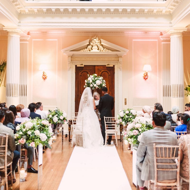 Bride and Groom at The Altar of Their Civil Ceremony at Hedsor House, Buckinghamshire