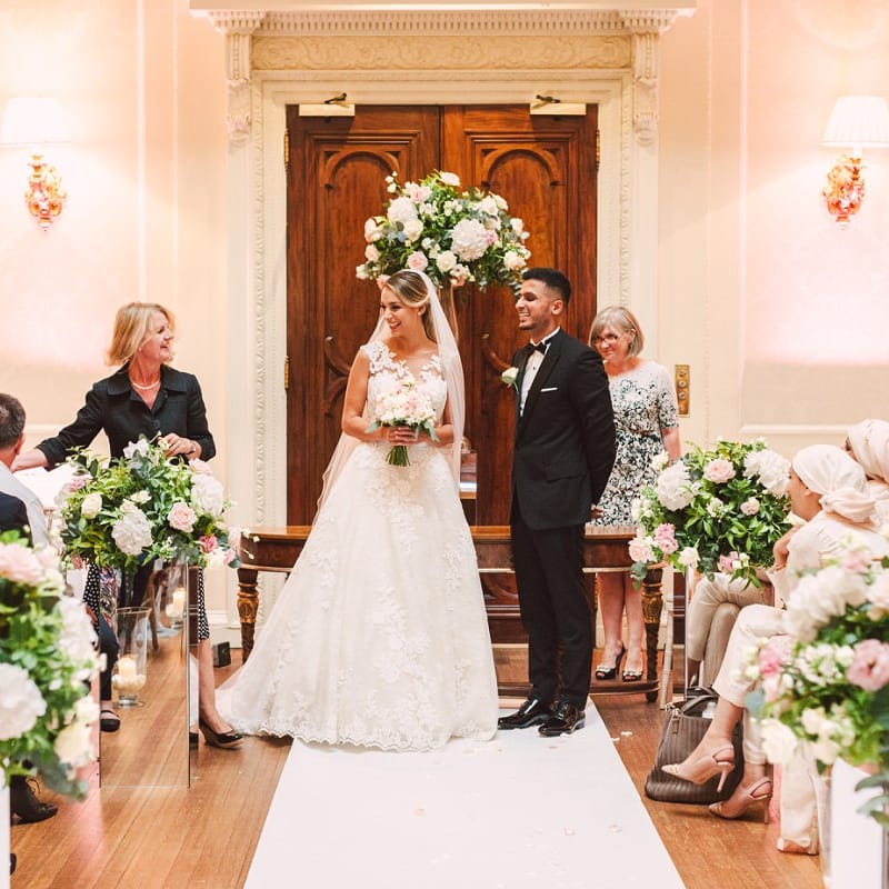 Bride and Groom at The Altar of Their Civil Ceremony at Hedsor House, Buckinghamshire