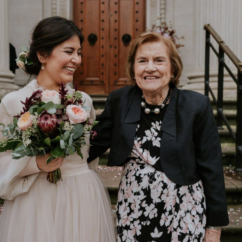 Bride in tulle skirt bridal separates with wedding guest