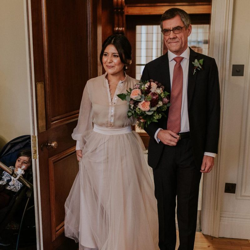Wedding ceremony bridal entrance in tulle skirt