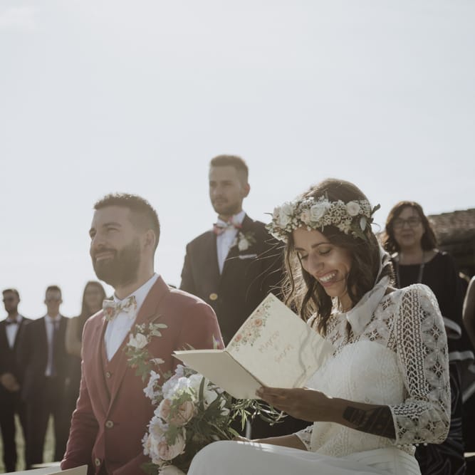 Laure de Sagazan bride dress at outdoor ceremony