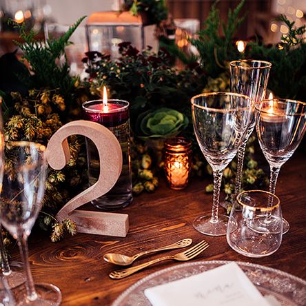 Elegant Place Setting with  Ornate Glass Place Setting and  Menu Card