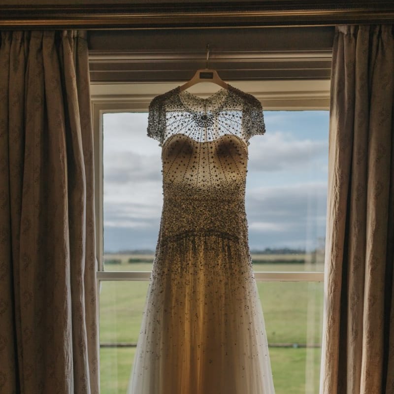 Embellished wedding dress for New Years Eve celebration