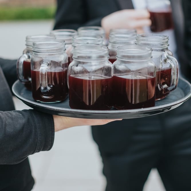 Mulled wine drinks reception for black tie winter  celebration