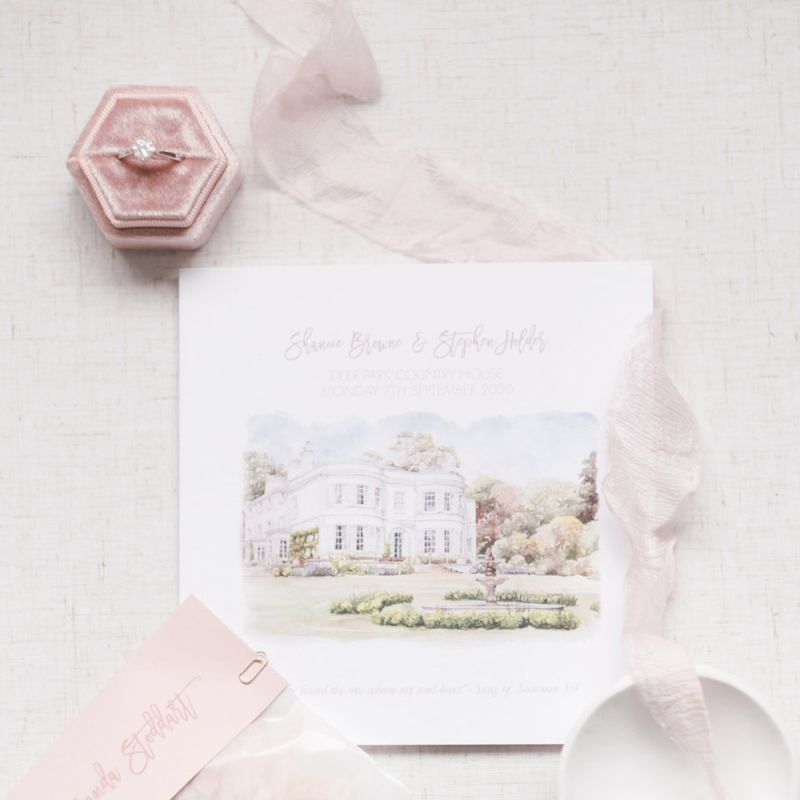 Deer Park Country House illustration for wedding stationery