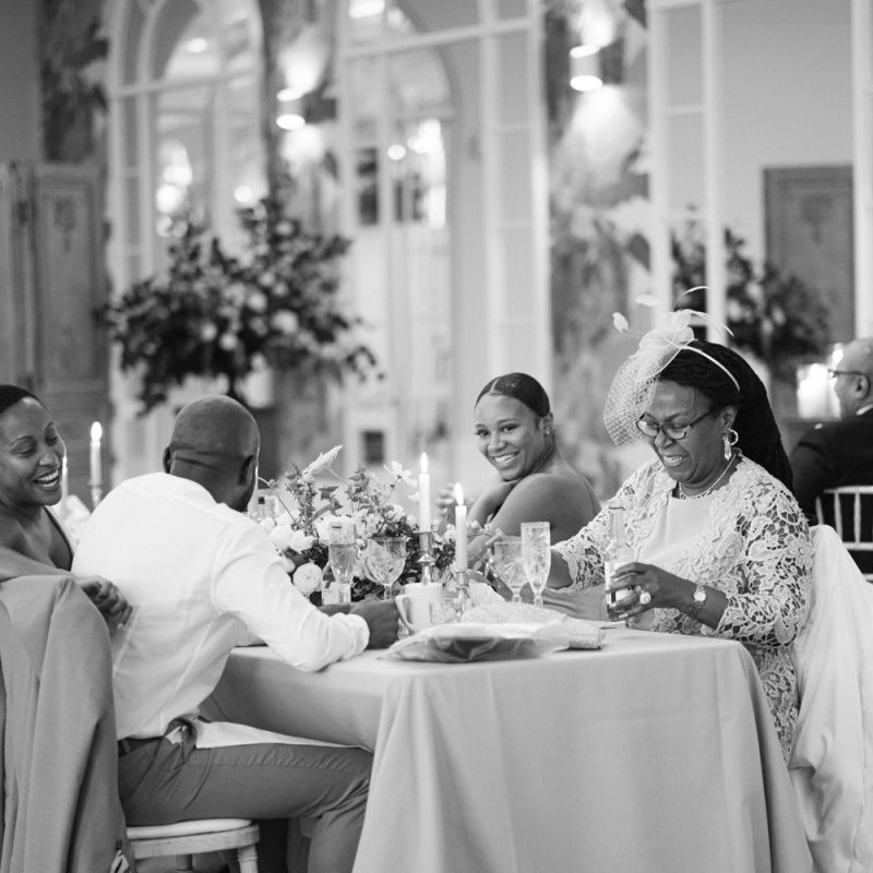 Wedding guests enjoying a socially distanced reception at Deer Park Country House