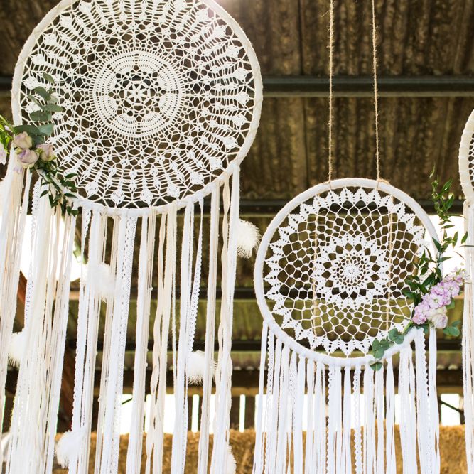 Dream Catcher Wedding Decor // Sugar Loaf Barn Wedding // Pale Grey Off The Shoulder Bridesmaids Dresses Rewritten // Groom In Harris Tweed // Hog Roast Evening Buffet // Eleanor Jane Photography
