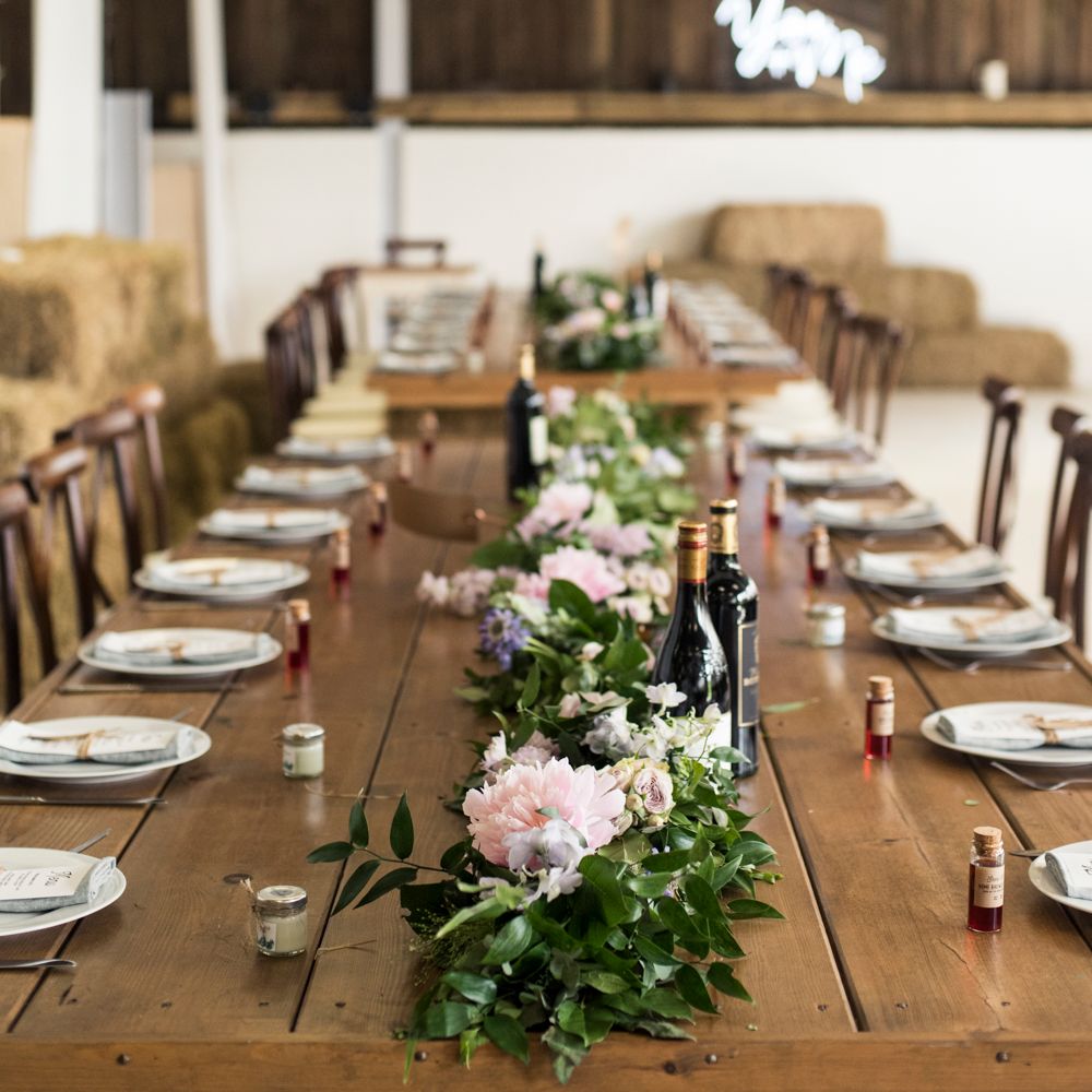 Rustic Wedding Decor // Sugar Loaf Barn Wedding // Pale Grey Off The Shoulder Bridesmaids Dresses Rewritten // Groom In Harris Tweed // Hog Roast Evening Buffet // Eleanor Jane Photography