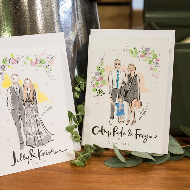Fashion Illustrations of Wedding Guests // Sugar Loaf Barn Wedding // Pale Grey Off The Shoulder Bridesmaids Dresses Rewritten // Groom In Harris Tweed // Hog Roast Evening Buffet // Eleanor Jane Photography