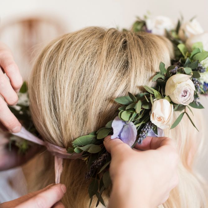Bride In Flower Crown // Sugar Loaf Barn Wedding // Pale Grey Off The Shoulder Bridesmaids Dresses Rewritten // Groom In Harris Tweed // Hog Roast Evening Buffet // Eleanor Jane Photography