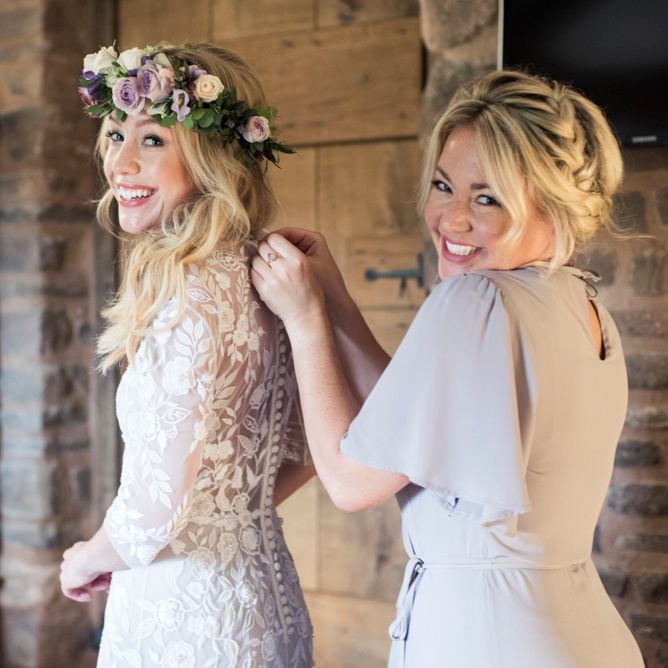 Bridesmaids In Rewritten // Sugar Loaf Barn Wedding // Pale Grey Off The Shoulder Bridesmaids Dresses Rewritten // Groom In Harris Tweed // Hog Roast Evening Buffet // Eleanor Jane Photography