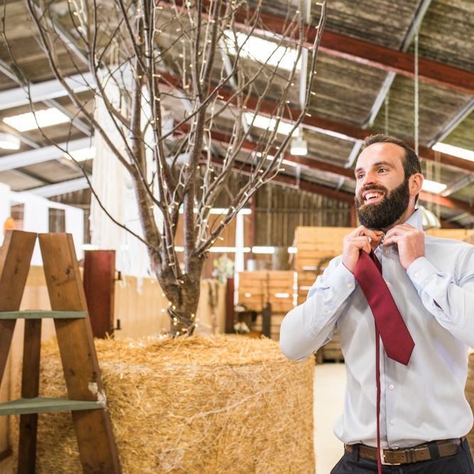 Groom In Red Tie // Sugar Loaf Barn Wedding // Pale Grey Off The Shoulder Bridesmaids Dresses Rewritten // Groom In Harris Tweed // Hog Roast Evening Buffet // Eleanor Jane Photography