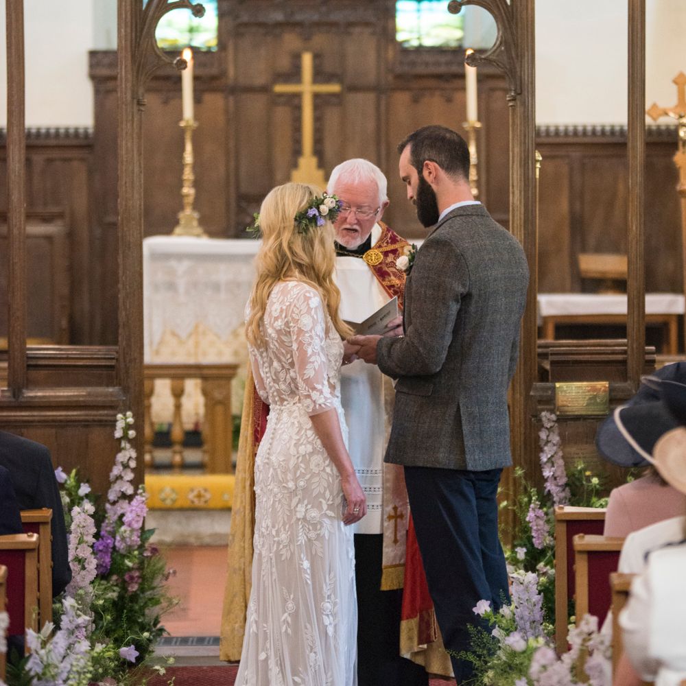 Church Wedding Ceremony // Sugar Loaf Barn Wedding // Pale Grey Off The Shoulder Bridesmaids Dresses Rewritten // Groom In Harris Tweed // Hog Roast Evening Buffet // Eleanor Jane Photography