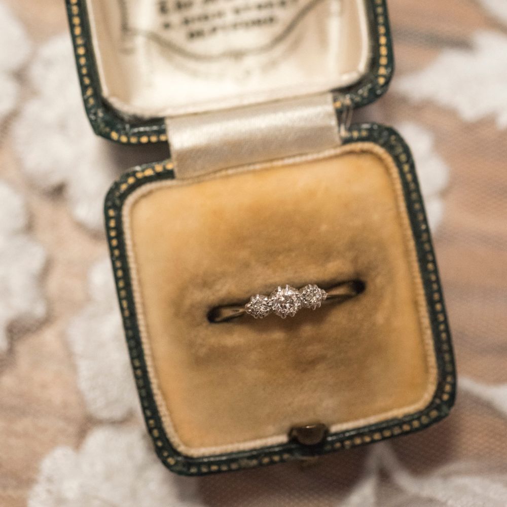 Vintage Ring 'Something Borrowed &amp; Something Old' // Sugar Loaf Barn Wedding // Pale Grey Off The Shoulder Bridesmaids Dresses Rewritten // Groom In Harris Tweed // Hog Roast Evening Buffet // Eleanor Jane Photography