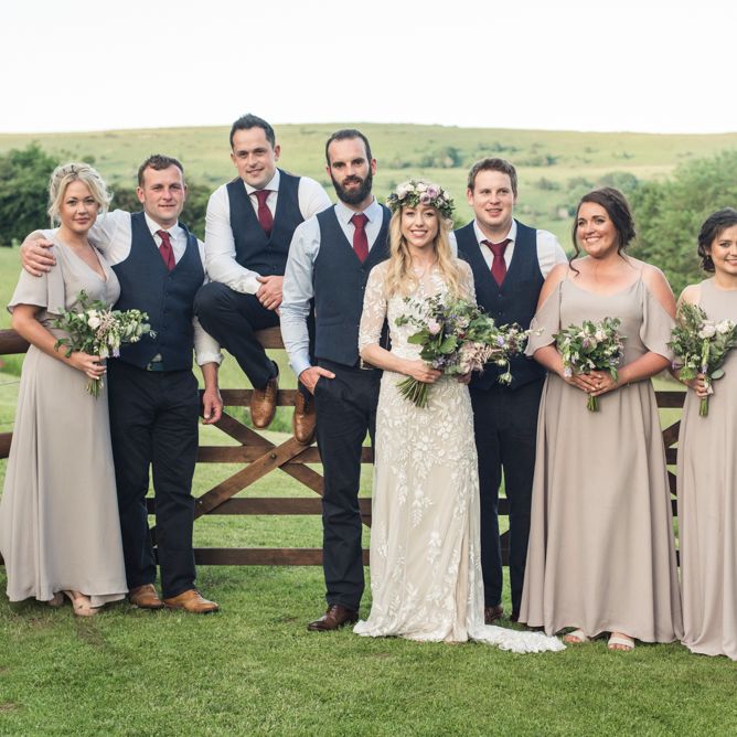 Bridesmaids In Pale Grey Dresses By Rewritten // Sugar Loaf Barn Wedding // Pale Grey Off The Shoulder Bridesmaids Dresses Rewritten // Groom In Harris Tweed // Hog Roast Evening Buffet // Eleanor Jane Photography