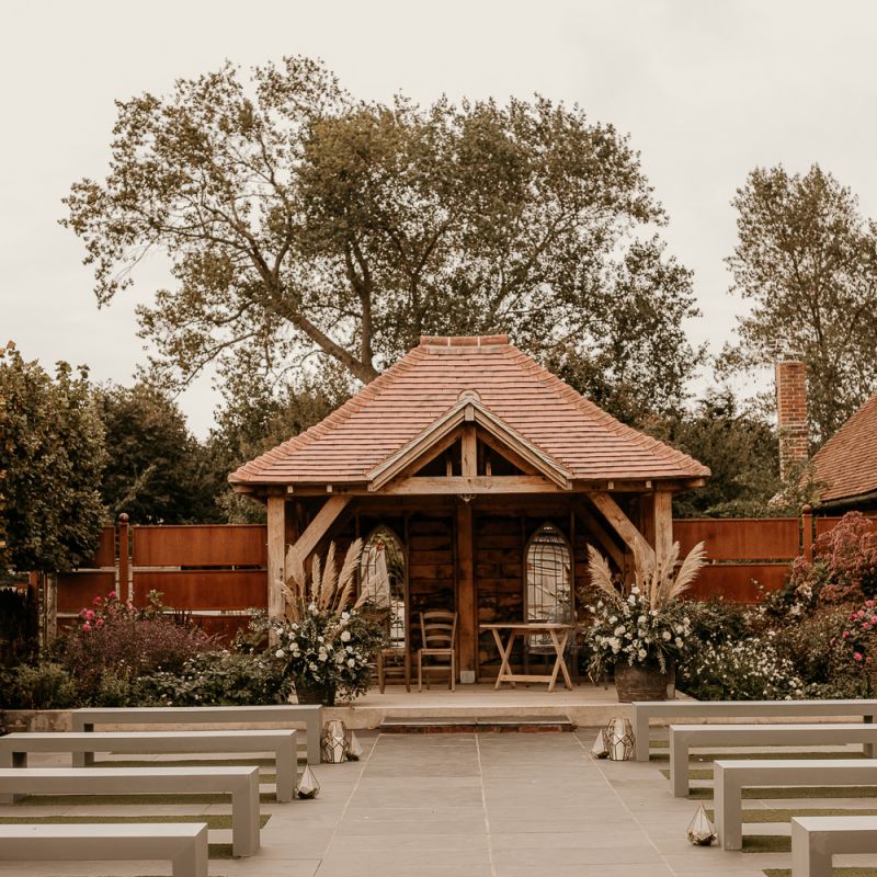 Outdoor ceremony at Southend Barns wedding venue