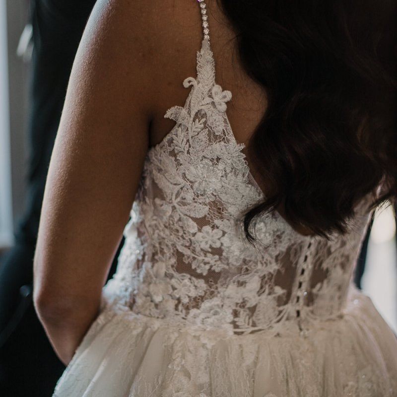 Lace details on Enzoani wedding dress