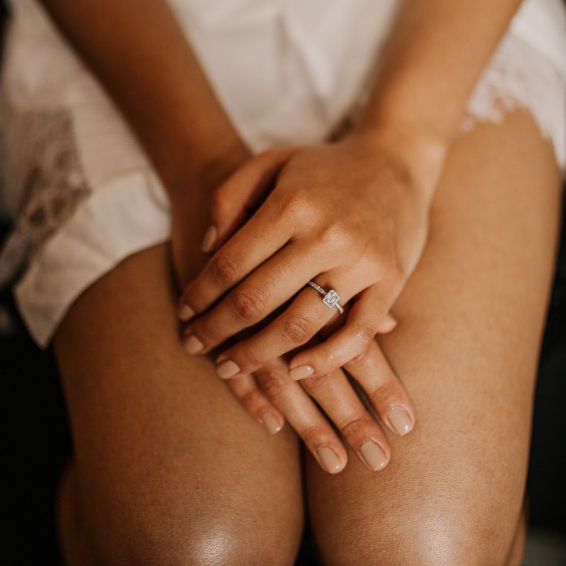 Diamond engagement ring an neutral wedding nails