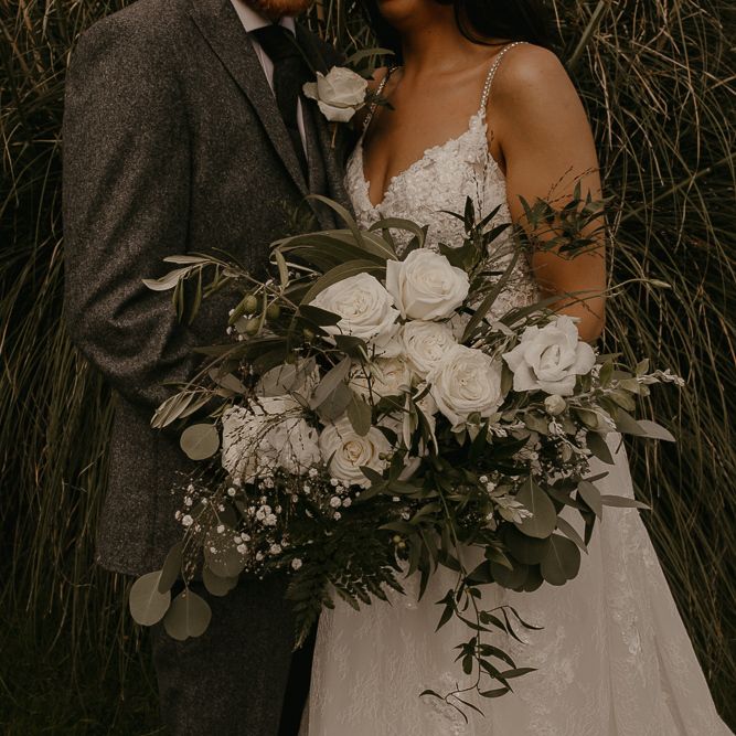 Large white and green wedding bouquet