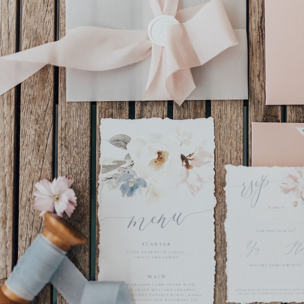 Pastel Floral Stationery Suite By Wonderland Invites // Disney Princess Bride Sleeping Beauty Inspired Wedding With Opulent Florals And Bride In Blush Pink With Images From Rebecca Carpenter Photography