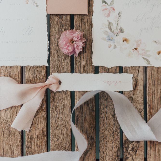 Pastel Floral Stationery Suite By Wonderland Invites // Disney Princess Bride Sleeping Beauty Inspired Wedding With Opulent Florals And Bride In Blush Pink With Images From Rebecca Carpenter Photography