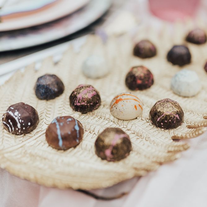 Handmade Chocolate Wedding Favours // Disney Princess Bride Sleeping Beauty Inspired Wedding With Opulent Florals And Bride In Blush Pink With Images From Rebecca Carpenter Photography