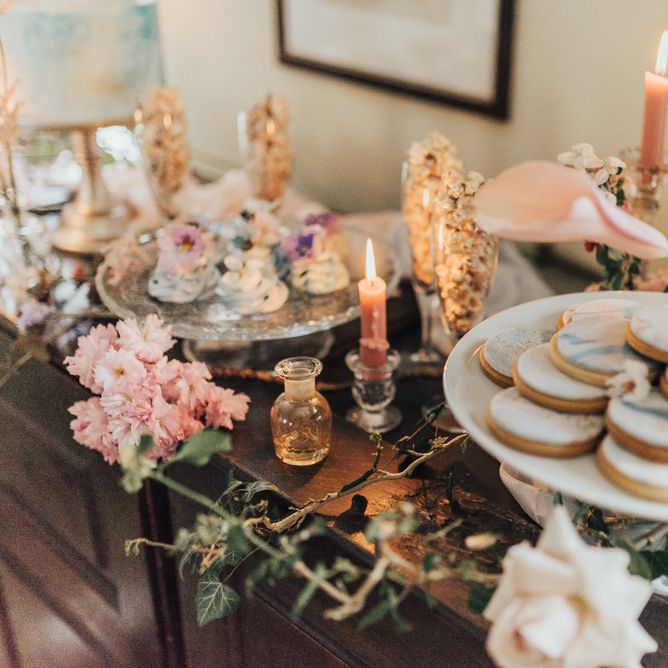Dessert Table For Wedding // Disney Princess Bride Sleeping Beauty Inspired Wedding With Opulent Florals And Bride In Blush Pink With Images From Rebecca Carpenter Photography