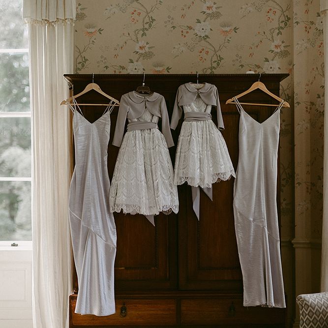 Grey Satin Bridesmaid Dresses and Flower Girl Dresses