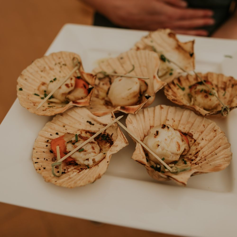 Scallop Wedding Food // Coastal Wedding In St Mawes Cornwall With Food By The Hidden Hut And Planning By Isla And Smith With Images From Enchanted Brides Photography