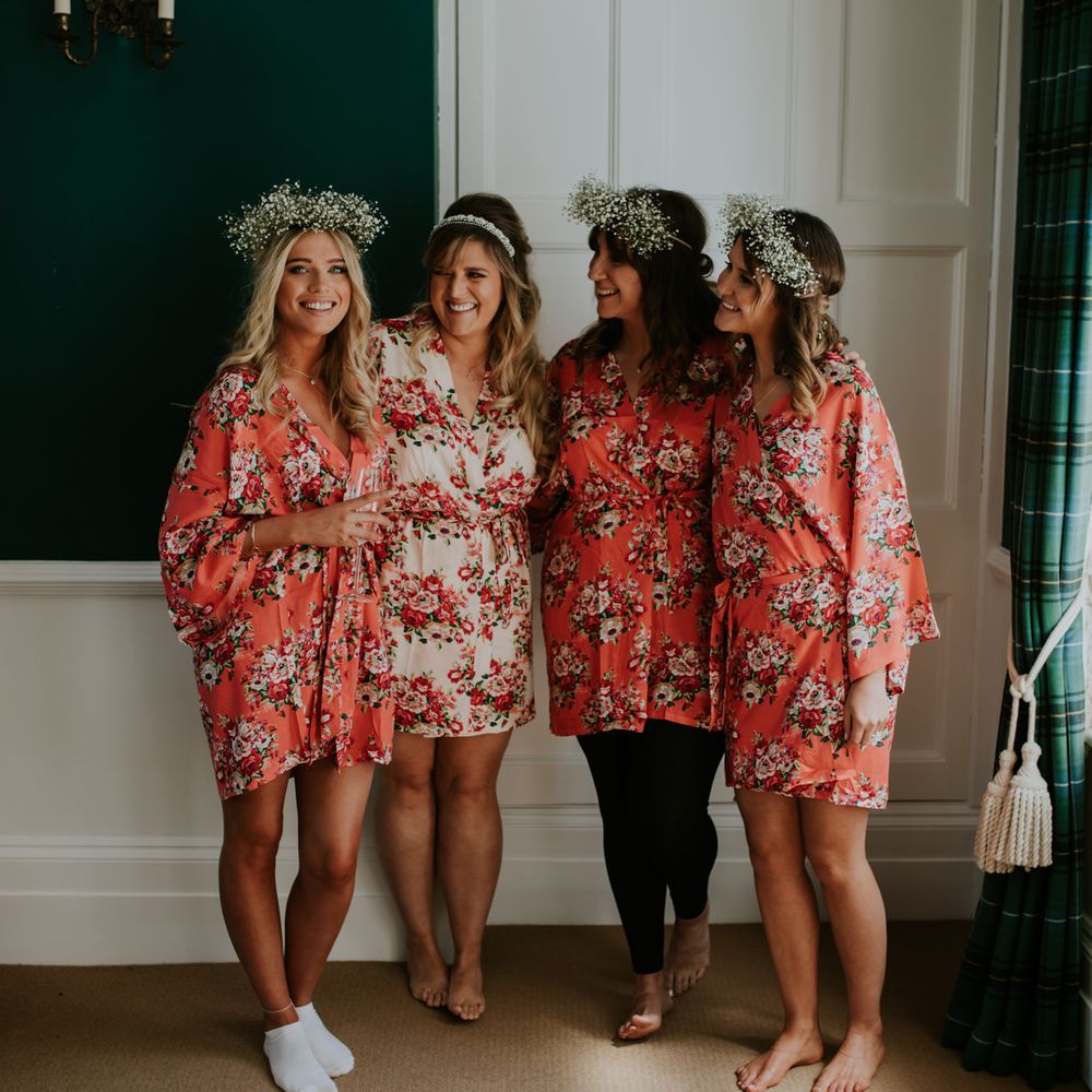 Bride &amp; Bridesmaids In Floral Robes // Coastal Wedding In St Mawes Cornwall With Food By The Hidden Hut And Planning By Isla And Smith With Images From Enchanted Brides Photography