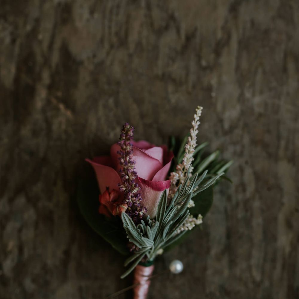 Pink Rose Rustic Buttonholes // Coastal Wedding In St Mawes Cornwall With Food By The Hidden Hut And Planning By Isla And Smith With Images From Enchanted Brides Photography
